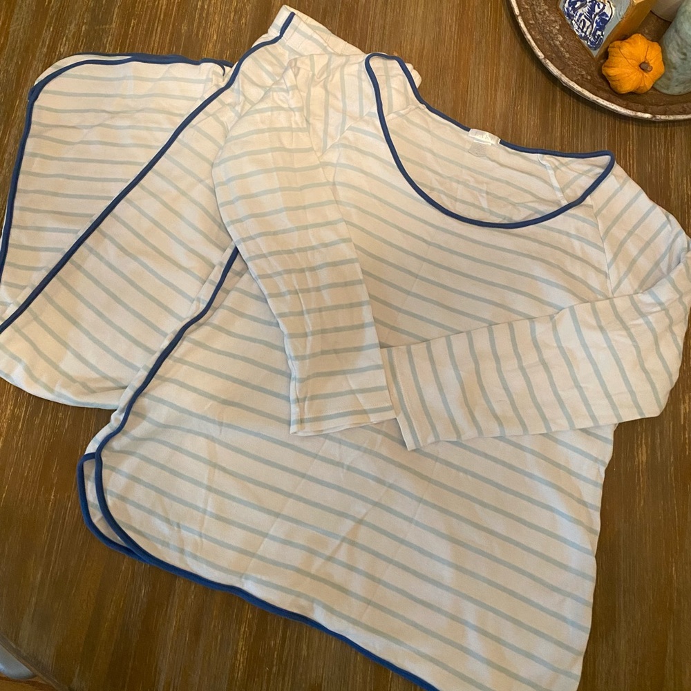 Lake Pajama Pima Cotton Long Long Pajama Set Size M medium Pool Blue Stripe
